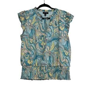 Tamara H Multicolor Womens Ruffle Short Sleeve‎ Elastic Waist Blouse Size L